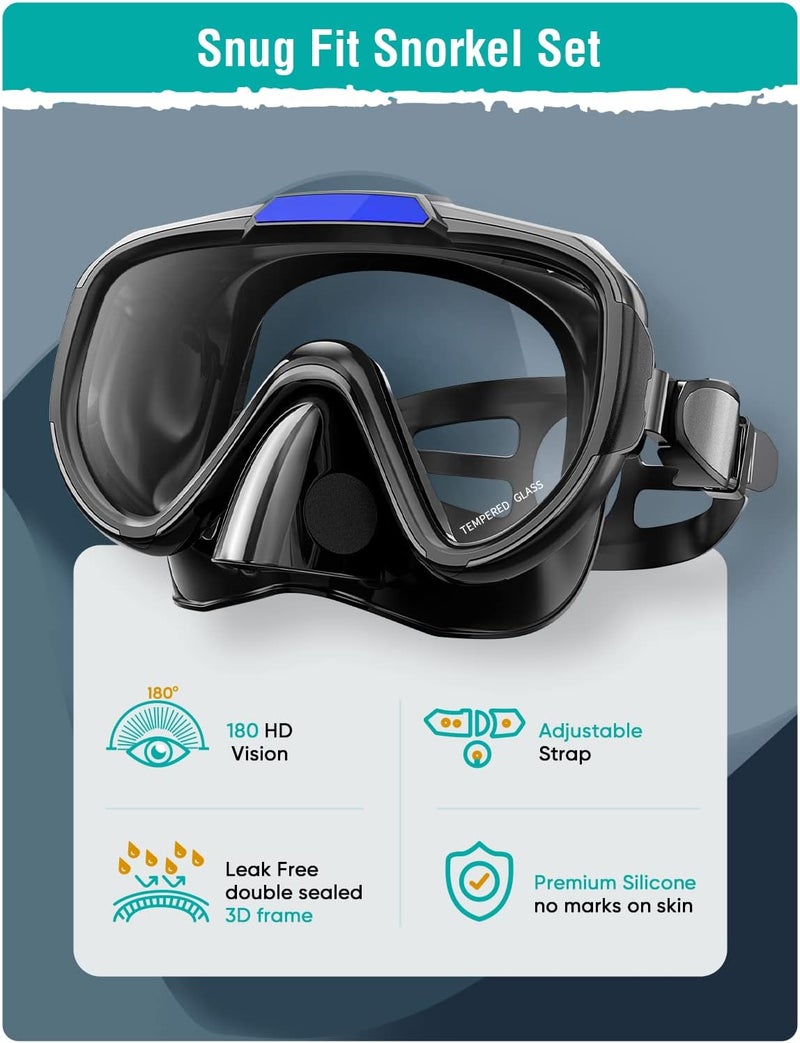 Seovediary Snorkel Set Adults Snorkeling Gear Anti-Fog Panoramic View Swim Mask Dry Top Snorkel Kit with Carry Bag for Snorkeling Scuba Diving Swimming Travel - Image 2